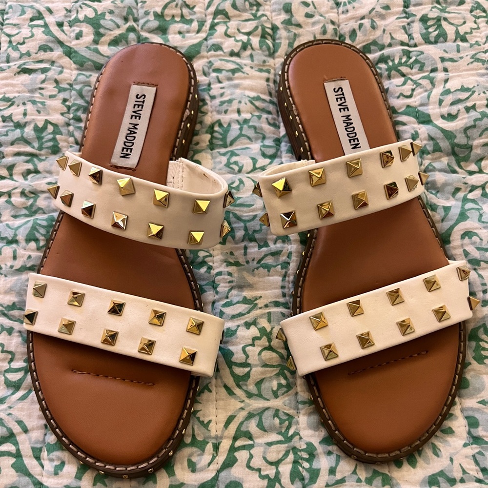 Steve Madden Gold White Slide Sandals